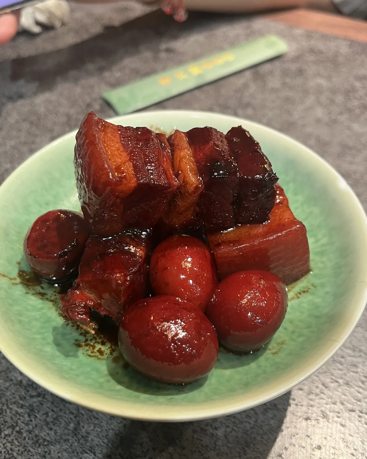 Hongshao rou, Shanghai red-braised pork belly, served with braised eggs