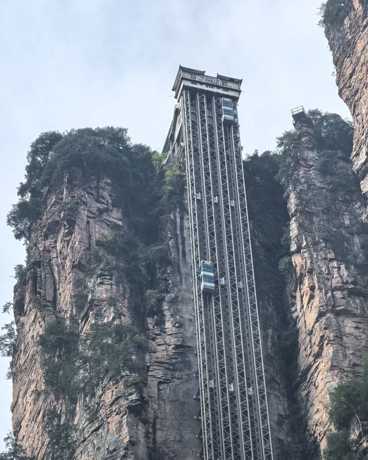 The Bailong Elevator running up the cliff face in the Wulingyuan scenic area